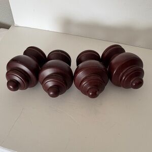 FINIALS Set of Four Dark Wood used They fit a 3” rod There are blemishes photos